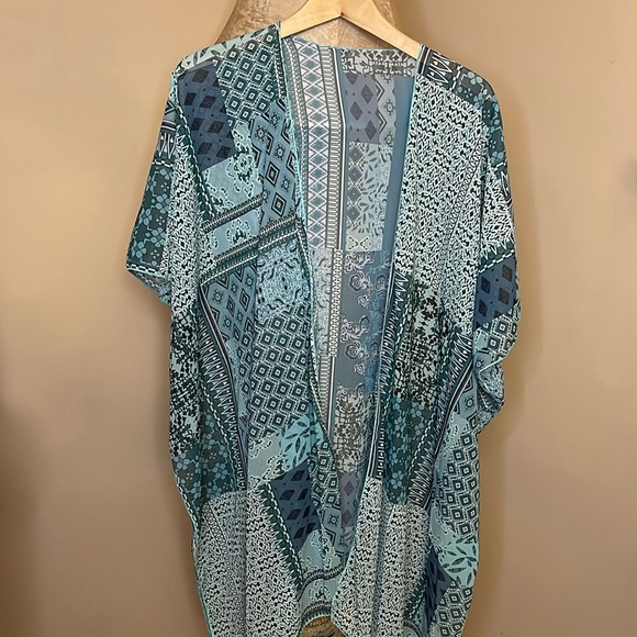 Bohemian Teal/Blue Lightweight Kimono Angel Sleeves With Slide Slits ONE SIZE - Picture 1 of 9
